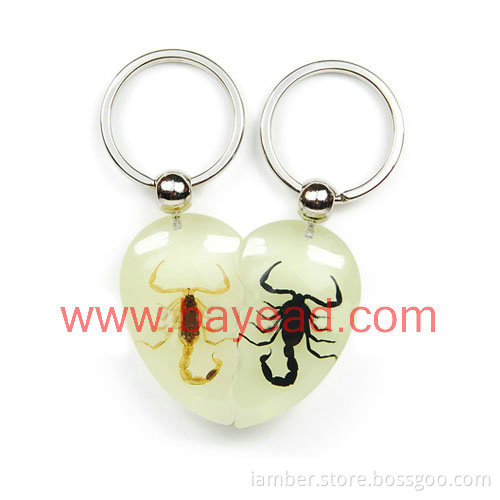 Supply Real Scorpion Amber 1+2 Heart Keychain For Gift